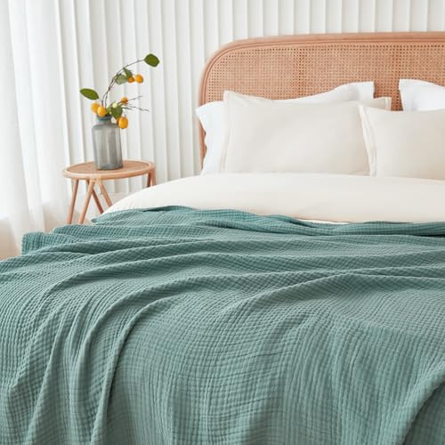 EMME Couverture en Mousseline de Coton, Douce et Respirante, Gaze, pour Toutes Les Saisons, pour la Superposition, 274 x 229 cm, Turquoise