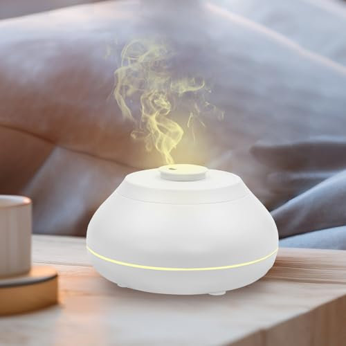 Aroma Diffuser Luftbefeuchter Humidifier mit 7-Flammen-Effekt, Ätherische Öle Diffusor Nebel Luftbefeuchter mit Timer, Leiser Aromatherapie Raumduft Diffuser für Schlafzimmer Büro Yoga (Weiß)