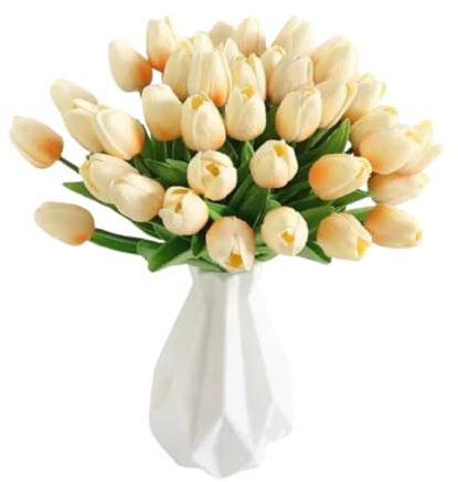 CHUANGOUONLY 12 Pezzi Finti Tulipani，Tulipani Artificiali in Lattice，per Matrimoni, Interni ed Esterni, Cucina, Ufficio, caffetteria, Decorazione per la casa.（Colore Champagne）