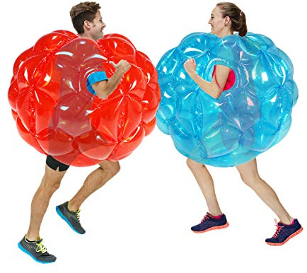 SUNSHINEMALL Lot de 2 balles Pare-Chocs, pour Enfants, Adultes, Patio, Aire de Jeux, pelouse, Grands Jouets gonflables pour l'été (Rouge + Bleu, 90 cm)
