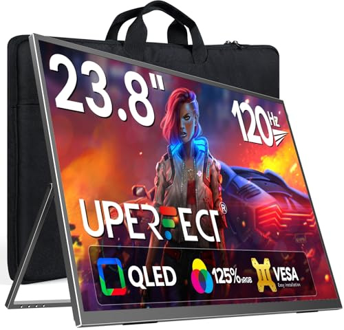 UPERFECT 23.8 120Hz QLED Portable Gaming Monitor, FHD 1080P 125% SRGB Große Matte Display mit 180° Verstellbarem Standfuß USB C HDMI für Laptop/MacBook/SteamDeck/Smartphone/Mini PC, VESA Kompatibel