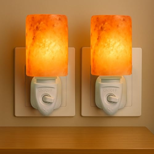 2-Pack Plug in Night Light Salt Lamp, Cylinder Shape with ON/Off Switch, 4 Extra Bulbs, switchable and Unique Wall Light Makes for The Perfect Choice for Gifts.