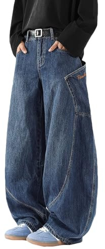 Nutriangee Men's Baggy Barrel Wide Leg Jeans for Men Women Loose Fit Streetwear Y2k Hip Hop Denim Pants, Blue 166, 34