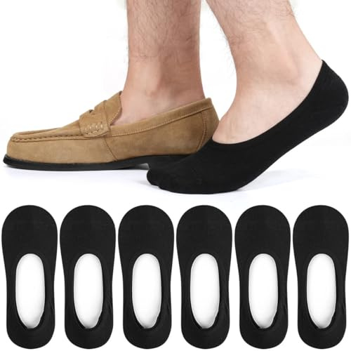 Caldodo Mens Invisible No Show Socks, Low Cut Trainer Loafer Socks for Men | 6 Pairs Non Slip Hidden Socks, Cotton Short Liner Secret Socks with Heel Grips Lightweight for Summer, 6-8 9-12