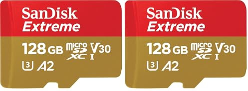SANDISK Extreme microSDXC UHS-I Speicherkarte 128 GB für Actioncams und Drohnen + Adapter + RescuePRO Deluxe (bis zu 190 MB/s, A2, Class 10, U3, V30) (Packung mit 2)