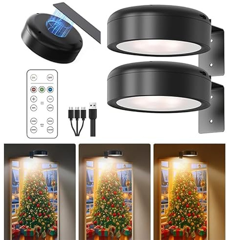 Usper Bilderleuchte Kabellos, Bildbeleuchtung Wandlampe Magnetisch, Bild Beleuchtung Wand Kabellos Mit Fernbedienung 3 Farbtemperaturen Wandleuchte Ohne Stromanschluss (Schwarz, 2 PCS)