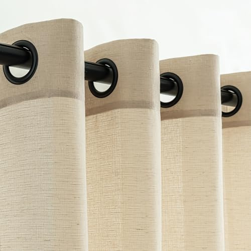 VOILYBIRD Leinen Vorhänge mit Ösen, 245 cm Länge, Slub-Textur, Vorhänge für Schlafzimmer, neutrale Bauernhaus Dekoration, 2 Stück, Beige