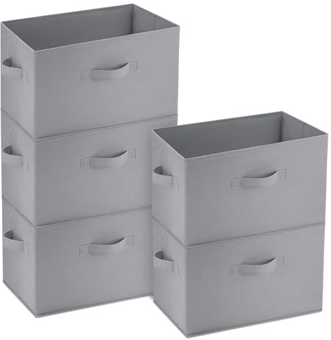 Hejo 5 Stück Stoff Aufbewahrungsbox Groß, 38x25x25cm Faltbare Stoffboxen | Kleiderschrank Organizer, Schrank Organizer, Aufbewahrungskorb für Kleidung, Spielzeug, Bücher(Grau)
