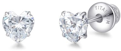 Limerencia Herz Titan Ohrringe mit Schraubverschluss | G23 Medizinische Ohrstecker Hypoallergen Gesundheitsstecker, 5mm CZ Ohrringe für empfindliche Damen Herren