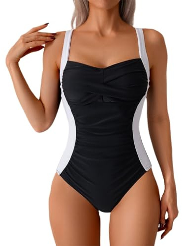 One Piece Swimming Costume Slim Fit Tummy Control Swimsuit Ruched Padded Swimwear, Plus Size Bathing Suits for Women Push Up Monokinis