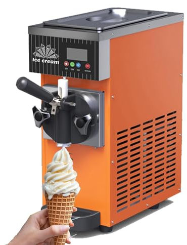 Gelatiera Professionale Soft Serve,Macchina Gelato Duro Uso Commerciale,Gelato Soft Da 4-5 Kg/Ora,Pannello Lcd, Pulizia Automatica Preraffreddamento,Per Yogurt Caffè Snack Bar Ristorante,Orange