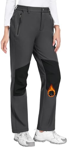 PASUDA Skidbyxor för dam vinter vattentäta vandringsbyxor fleece varm elastisk midja anti-skavning knän softshell byxor sport arbete resor med ficka med dragkedja