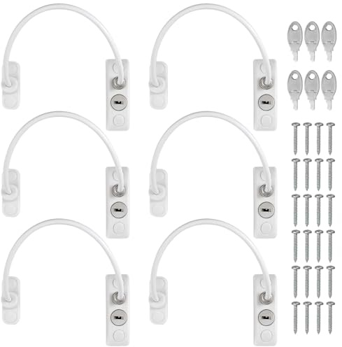 Kamtop 6 PCS Window Restrictor Locks, Lockable Window Door Locks with Keys, Childproof Casement Window Lock Anti Theft Window Guards for Children Safety Security Restrictor Cable Wire Catch
