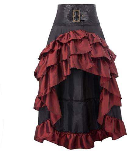 Falda de tul negra para mujer, steampunk, gótica, falda larga, falda, pirata, retro, vintage, steampunk, gótica, asimétrica, victoriana, vintage, cosplay, vestido de fiesta, falda pirata, O rojo., L