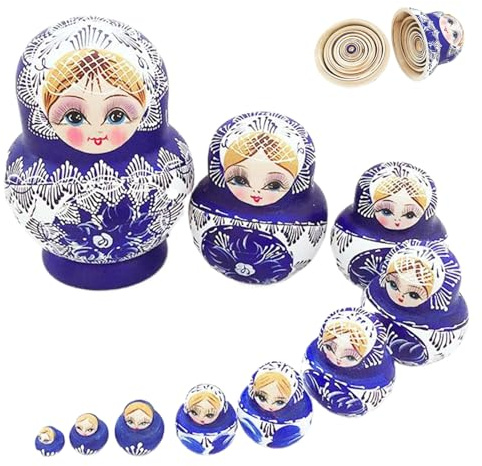 Nesting Dolls 1 Set (10 Stück) Matroschka-Puppe mit Mädchenmuster, aus Holz, blaue Matroschka, russische -Puppen, Stapelspielzeug für Kinder, Heimdekoration, Geschenke für Kinder |.Matrosch