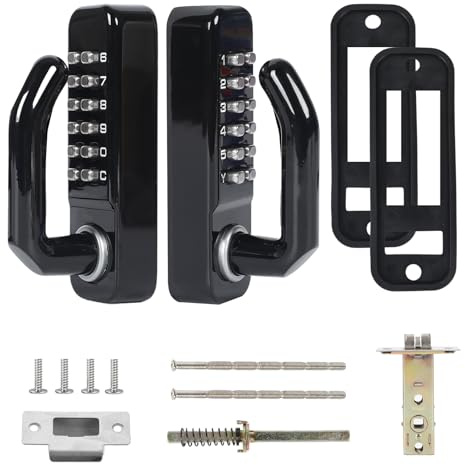 Mechanical Combination Lock,1-11 Digits Keypad Locks, Keyless Entry Door Locks, Password Security Locks with Double Sided Keypads and Handle, Anti Theft Codes Gate Lock for Home Office Yard (Black)
