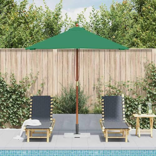 Ziaphsol Ombrellone verde con asta in legno 150 x 200 cm, protezione UV per giardino e terrazza, robusto patio ombrello con sistema a corda, ombrello durevole per ore di relax