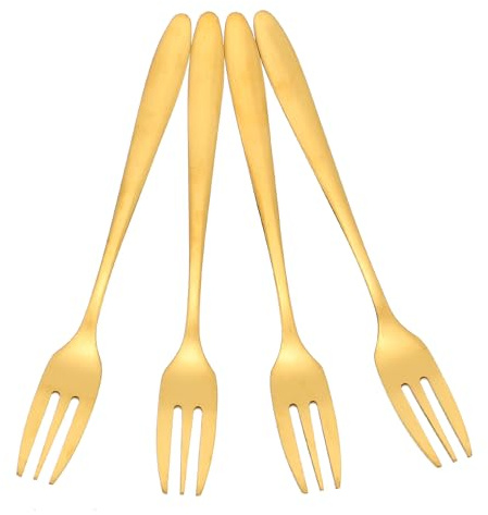 Healifty Fourchettes à Dessert en Acier Inoxydable Doré 4 Pcs, Fourchettes à Fruits à 3 Dents, Vaisselle Métallique Réutilisable pour Apéritifs, Pâtisseries et Buffets à Domicile