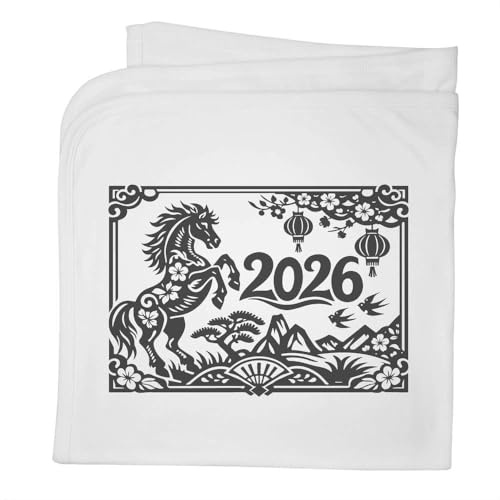 Azeeda '2026 Year of the Horse' Baby Blanket - White (BY00048900) | Cotton Shawl / Nursery Cover for Prams, Cots and New Baby Gifts
