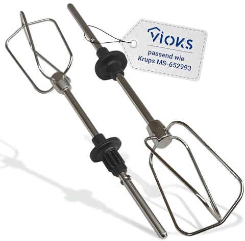 VIOKS 2x Rührhaken Mixer Ersatz für Krups MS-652993 Turbo-Quirle | Schlagbesen Drahtquirle Rührstäbe, mit Zahnkranz, für Krups Handmixer Handrührer Handrührgerät F608 GN9101 GN9121 3Mix
