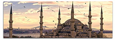 Paul Sinus Art Bilder Wand Bild - Kunstdruck 120x40cm Istanbul Moschee Sonnenuntergang Vögel