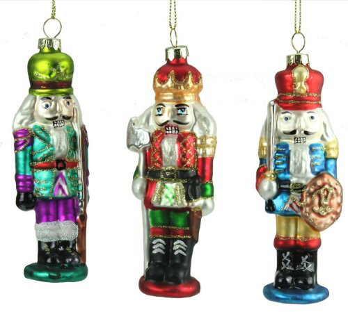 Set of 3 Hand Painted Glass Nutcracker Soldier Christmas Decorations (12cm)