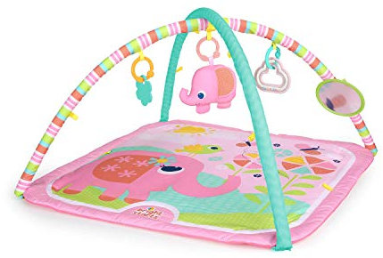 Bright Starts, 10091 Fanciful Flowers, maschinenwaschbare Spieldecke mit Spielbogen, Glocke, babysicherem Spiegel, Greifspielzeug, Rassel, pink