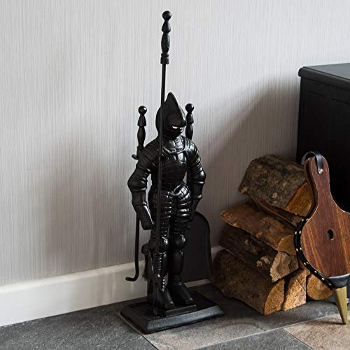Fire Vida Knight Soldier Fireplace Companion Set, Metal, Piece of 4