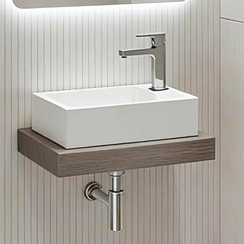 Durovin Bathrooms Compact Sink Stone Resin Bathroom Basin - Countertop Mount Rectangular Bathroom Vessel - Single Corner Tap Hole - 460mm Wide -Bathroom Basin Only