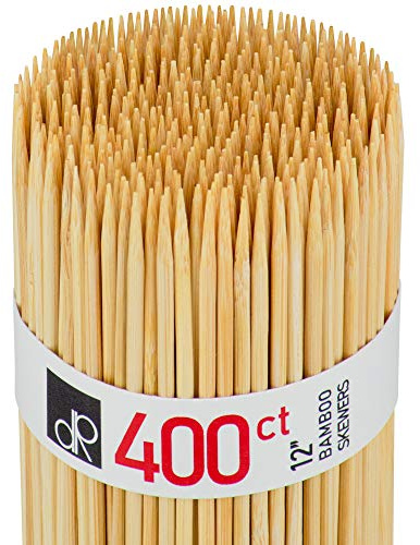 DecorRack 12 Natural Bamboo Skewers Sticks, 400 Wood Skewers for BBQ, Grilling, Kabob, Appetizers, Fruits, Smores, Cocktail, Brunch, Fondue Sticks, Barbeque, DIY Crafting, 12 inch (400 pack)