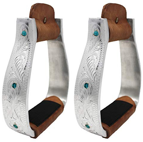Challenger Tack Pferd Sattel Aluminium Western Reiten Steigbügel Paar Leder Lauffläche 146–157, Turquoise Stone, 3 Neck, 2 Tread, 5 Wide, 6.25 Height