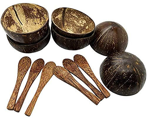VIE Gourmet Mini Coconut Bowls and Spoons, Set of 6