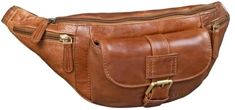STILORD Sam Vintage Bauchtasche Leder Gürteltasche groß Herren Damen Hüfttasche mit Riemen für Reisen Festival Konzert Freizeit Echtleder Farbe:Cognac - glänzend