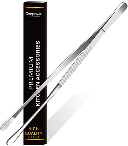 Tangoowal 12-Inch Professional Kitchen & Cooking Tweezers Tongs - Stainless Steel Long Tweezer Tongs - BBQ,Plating,Multi-use