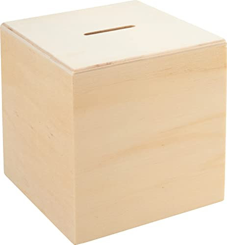 VBS Spardose Würfel Holz 10x10x10 cm unbehandelt ganzjährig ideal als Sparbox oder Geldbehälter für kreative Gestaltungsmöglichkeiten