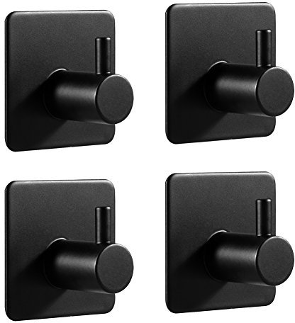 LJLink Handtuchhalter Selbstklebend Haken Schwarz Haken Bad Edelstahl Haken Küche Mantel Handtuch Schlüssel Wandhaken, 4 STÜCK