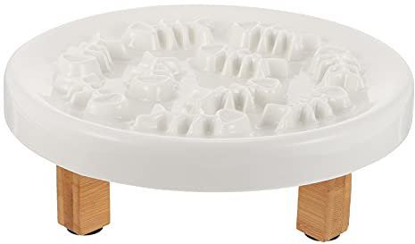 Cabilock 1 Set Anti Schling Napf Fressnapf Keramik Hundenapf mit Holzständer Rund Futternapf Wassernapf Langsame Fütterung für Hund Katze Haustier