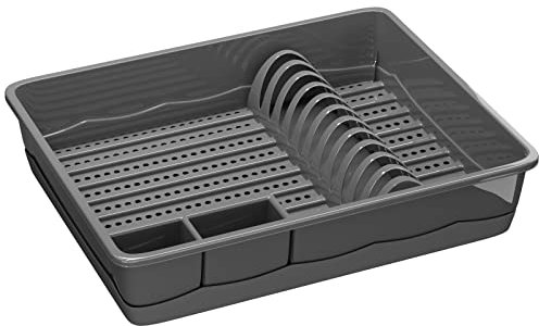 WELLGRO Abtropfgestell - Abtropfgitter - Kunststoff BPA-frei - Made in EU - Geschirrabtropfständer, Geschirrabtropfkorb, Geschirr Abtropfkorb, Farbe:Grau