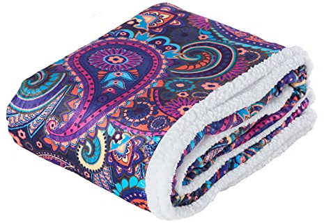 HOME DREAM Paisley Sherpadecke, Multicolor 1, 150x200 cm, Oeko-TEX® | Kuscheldecke für Sofa und Couch, farbbrillante Musteroptik, warm an kühlen Tagen, Tagesdecke für Bett und Sessel zuhause