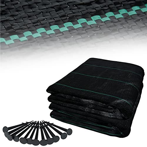 NAIZY Unkrautvlies 20㎡ Anti Unkrautgewebe 100g/㎡ HDPP mit 24 Nägel & Trennlinie Ukrautfolie Wasserdurchlässig Unkrautbekämpfung für Garten Anti-Unkraut-Untergrund Reißfestes (2m*10m, Schwarz)