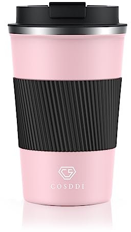 CS COSDDI Thermobecher- Isolierbecher, Edelstahl Travel Mug, 13oz/380ml Vakuum auslaufsicher Reisebecher mit Deckel, Autobecher, doppelwandig isoliert für Kaffee, Wasser und Tee, Kaffee-to-go Becher