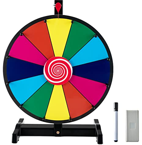 COSTWAY 15 Glücksrad zum Drehen, inkl. Radiergummi und Markierstift, Drehrad Preisrad Lucky Wheel für Lotteriespiele und Wortspiele (φ38cm)