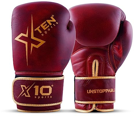 XTEN Real Leather Pro Boxing Gloves Perfect for Sparring, Fighting, Heavy Punching Bag, Kickboxing, Muay Thai, Men Women Adult, Martial Arts Training, Home Gym, Ventilated Palm, 8 10 12 14 16 Oz