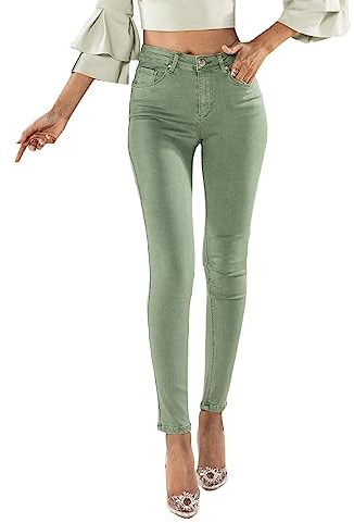 Nina Carter P106 damjeans, slim fit, push-up, skinny jeans, medelhög midja, Olivgrön (P106-17), S (Smal)
