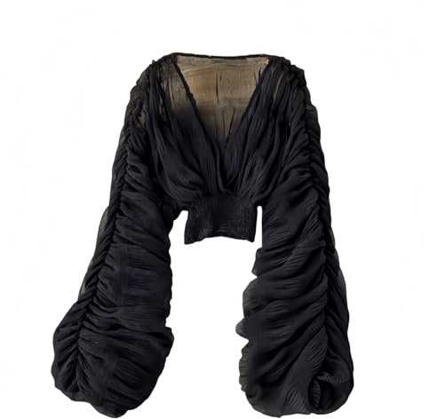 CUTEGAL Bell Sleeve Tops for Women Dressy Tops for Evening Wear Sexy Party Lace Blouses, Black, One Size