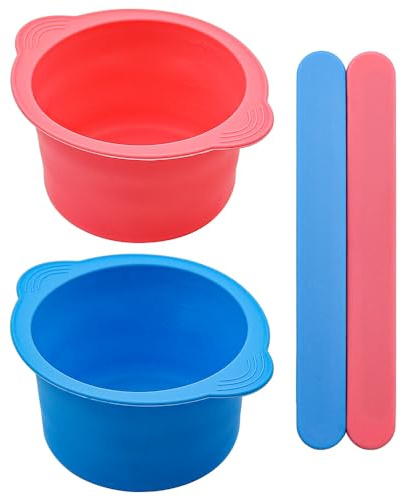 Namvo Lot de 2 pots de cire chaude en silicone de 473 ml avec 2 spatules en silicone pour épilation à la cire fondue à la maison ou en salon (rose + bleu)