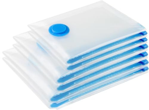 Vacuum Storage Bags - 6 Pack(2 Jumbo + 2 Large + 2 Medium) Reusable Clothes Storage Bags Vacuum Sealer Bags with Double Zip Seal Travel Space Saver Bags for Clothes, Duvets, Bedding, Quilts, Pillows