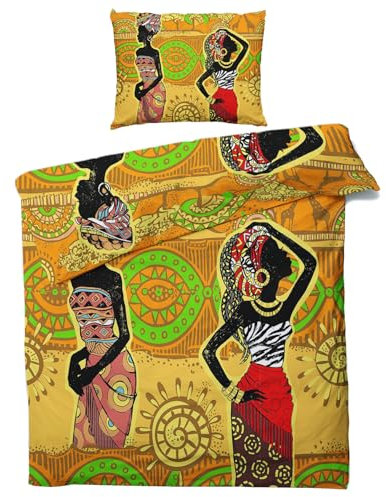 QEODAH Winter Bettwäsche 135x200 Afrikanische Frau - Afrika Bettbezug 135 x 200 2er Set - Wendebettwäsche & Kissenbezug 80x80 cm - Weiche Mikrofaser Bettwäsche-Sets mit Reißverschluss