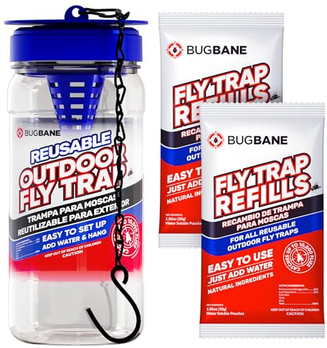 Wiederverwendbare Fliegenfallen Outdoor Fliegenfallen mit 2 Natürliche Fliegenmagnet Köder Nachfüllungen Fliegenfalle Outdoor Wiederverwendbar Fliegenfalle Jar Fliegenfalle Fliegenfänger Outdoor