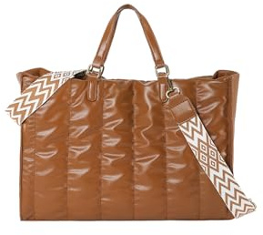CORIOS Sac à Main Matelassé pour Femme Sacs Portés Épaule Rembourré Cuir PU Sac à Bandoulière Sac Messager Grande Sac Fourre-Tout Léger Sac à Poignée Supérieure Mode Sac Hobo Brun